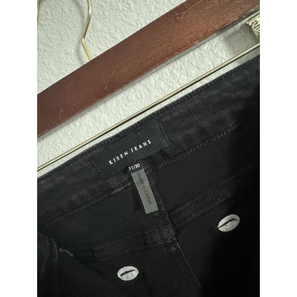 Risen High Rise Wide Leg Jeans Black Panel Seam Stretch Denim 11/30 - Picture 5 of 6